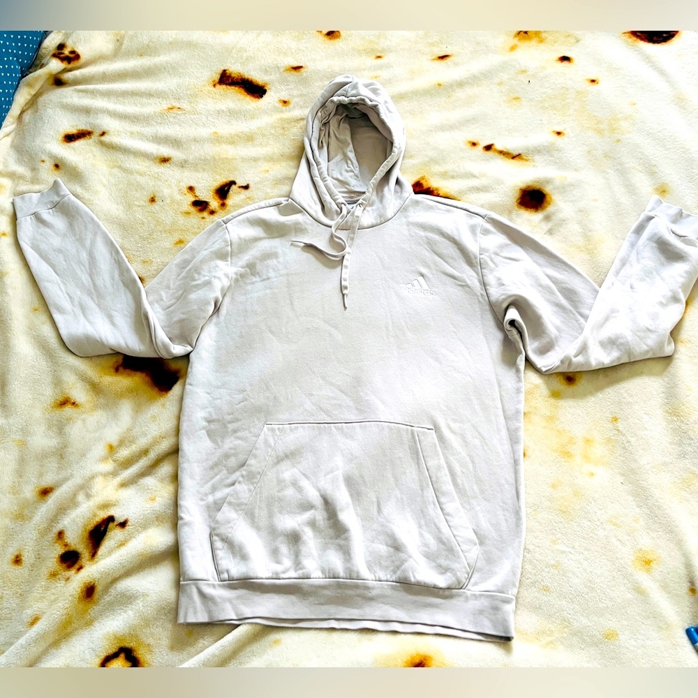 ADIDAS LOGO OFF-WHITE HOODIE SWEATSHIRT | MEN’S MEDIUM | EXCELLENT PRE-LOVED